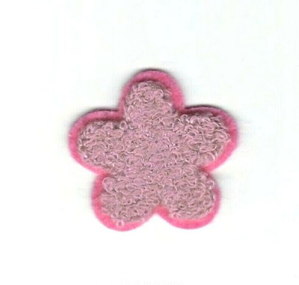 1 1/2の」ピンクのシュニールの花の刺繍パッチ