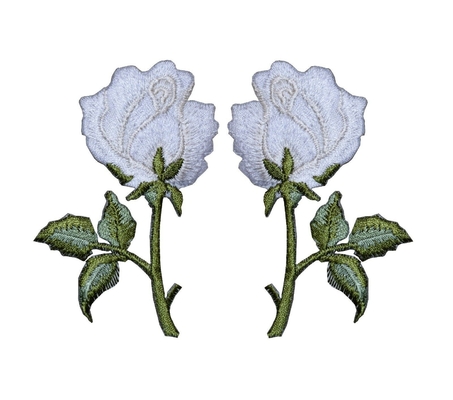 2Pcs/衣服のための刺繍の花のMerrowedのボーダーの組の白いバラの鉄