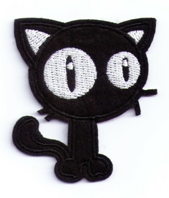パッチのあや織りの生地の刺繍パッチのMerrowのボーダー5.4x6cmの黒猫の鉄