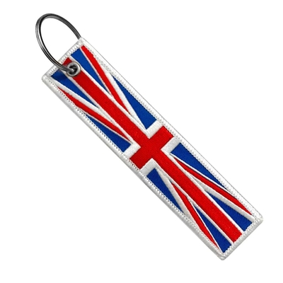 130*30mmの注文のオートバイのKeychainのあや織りのイギリス刺繍の旗Keychain